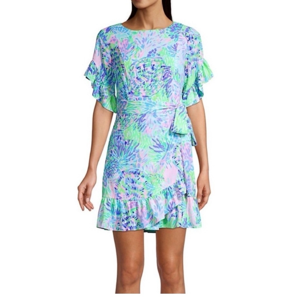 Lilly Pulitzer Darlah Ruffle Wrap Dress Shell of a Party Size 10